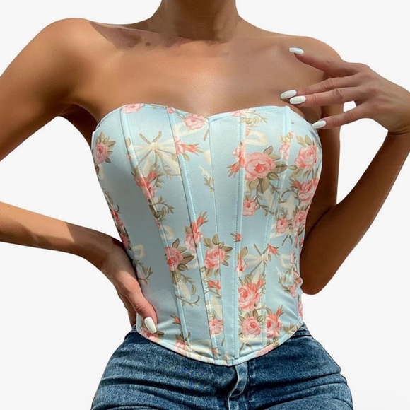 Tops - NWOT strapless floral print corset- size M